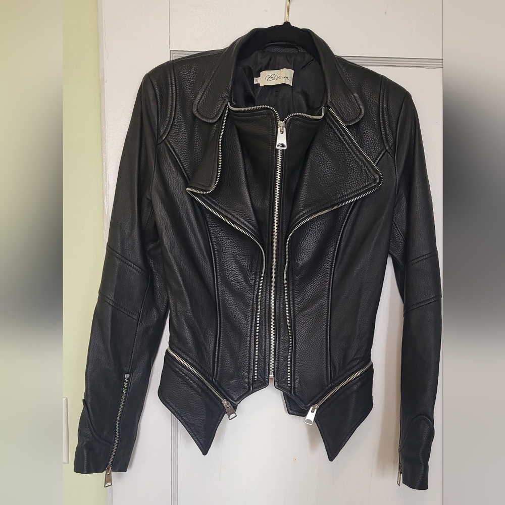 LARA Black Leather Jacket with Silver Accents